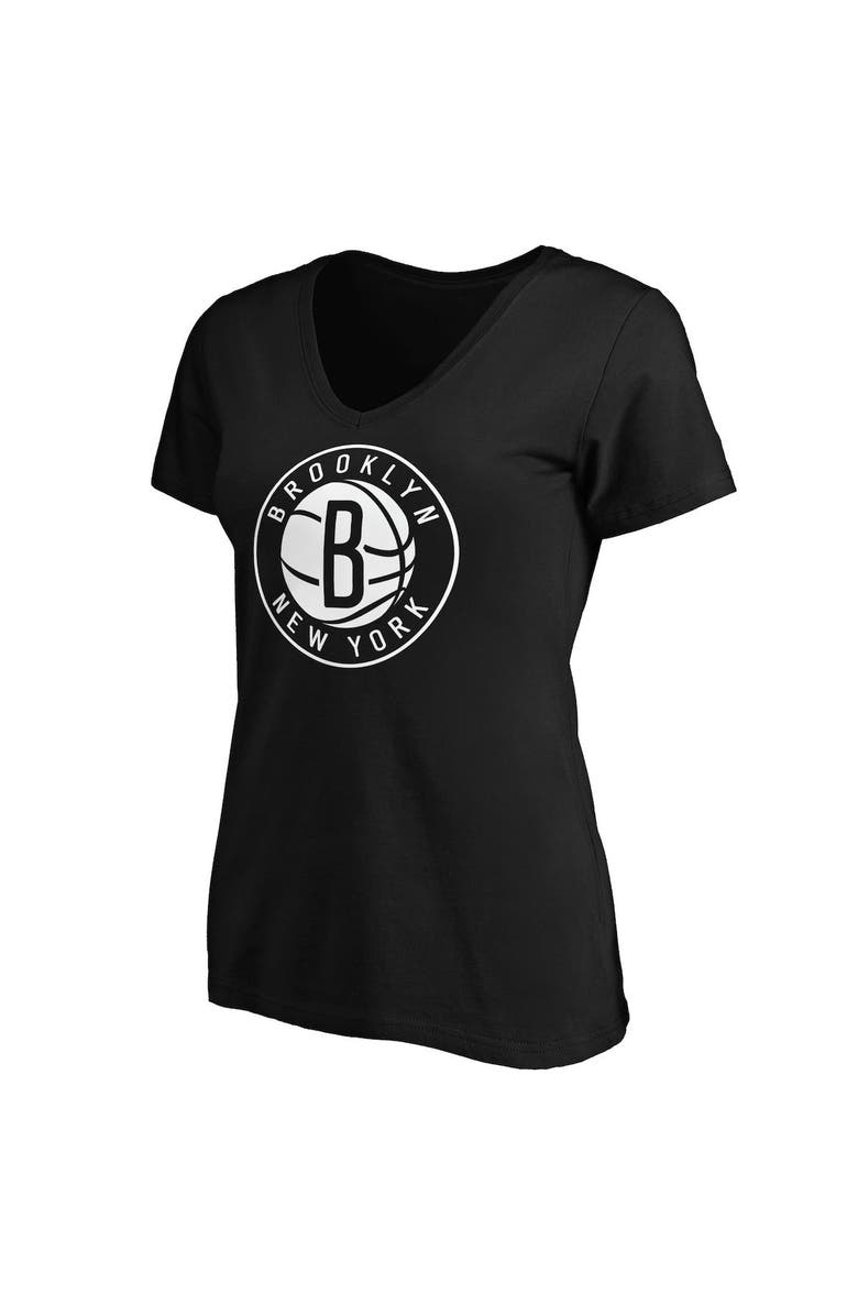 FANATICS Women's Fanatics Branded Black Brooklyn Nets Primary Logo Team V-Neck T-Shirt, Alternate, color,