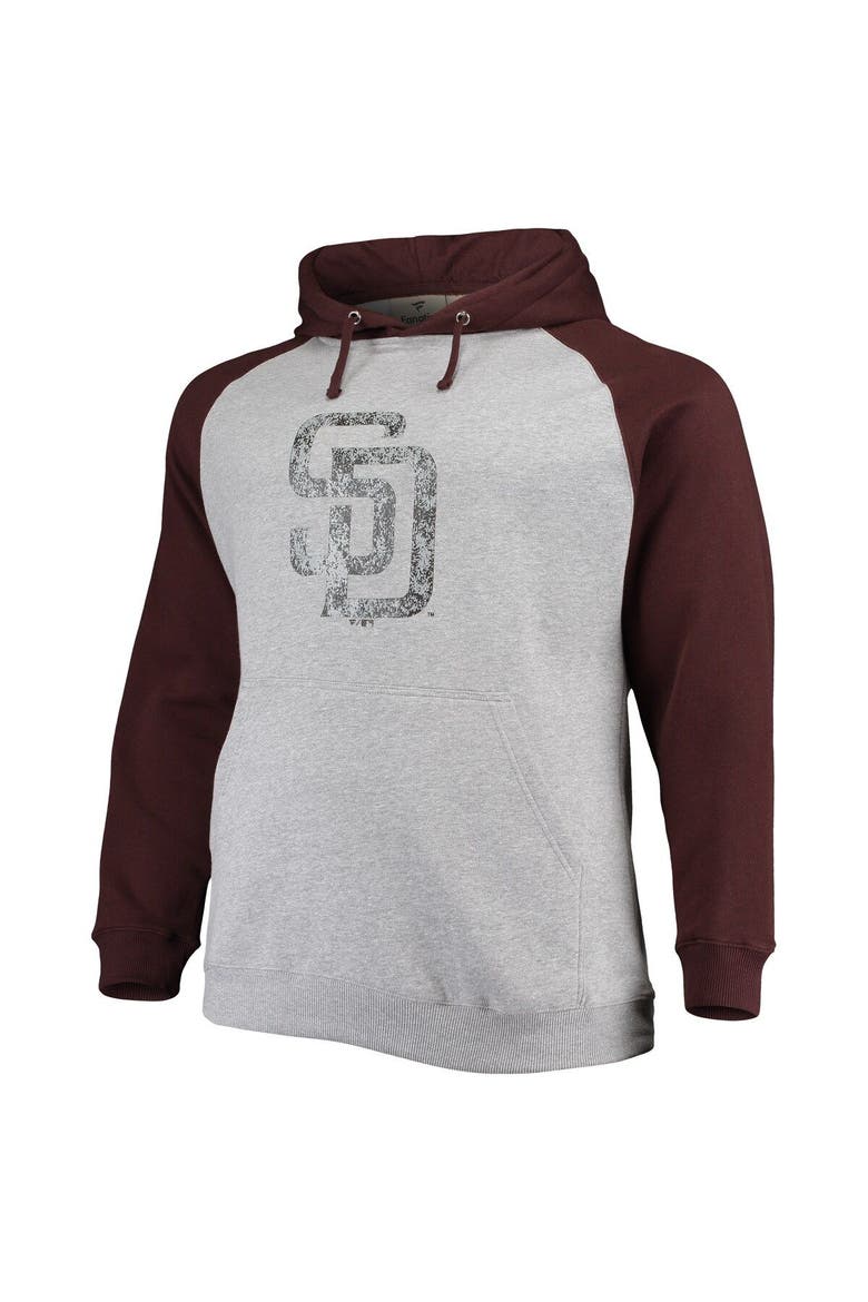 Men's Fanatics Branded Heathered Gray/Brown San Diego Padres Big & Tall Raglan Pullover Hoodie, Alternate, color, Heather Gray