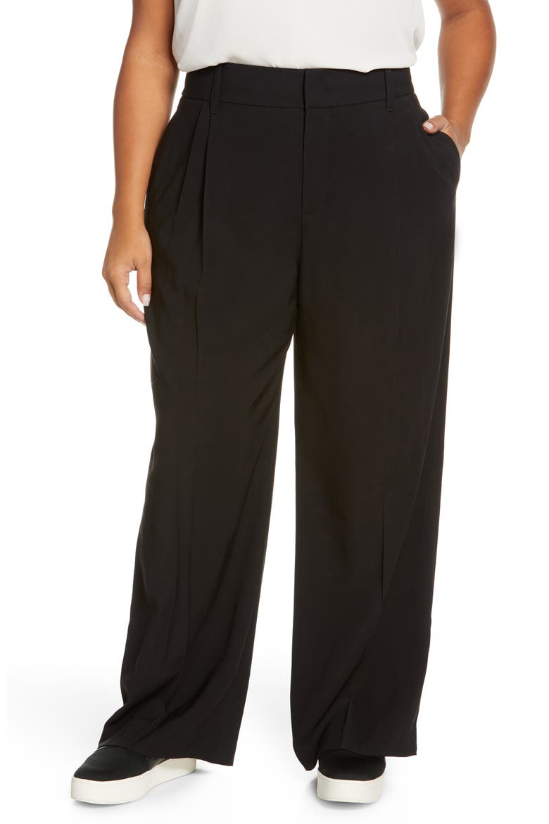 Pleat High Waist Pants, Main, color, BLACK
