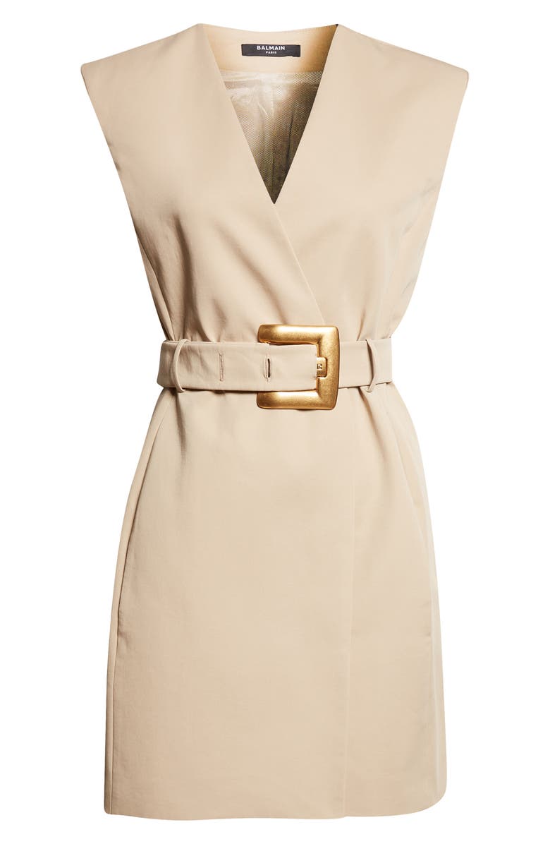 Balmain Belted Cotton Gabardine Wrap Minidress, Main, color, 0An Sand