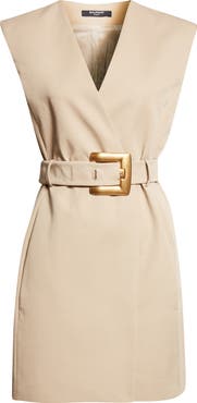 Balmain Belted Cotton Gabardine Wrap Minidress