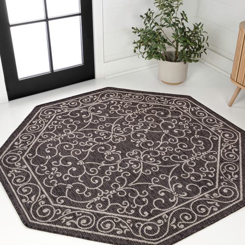 Jonathan Y Charleston Vintage Filigree Textured Weave Octagon Indoor/outdoor Area Rug In Black