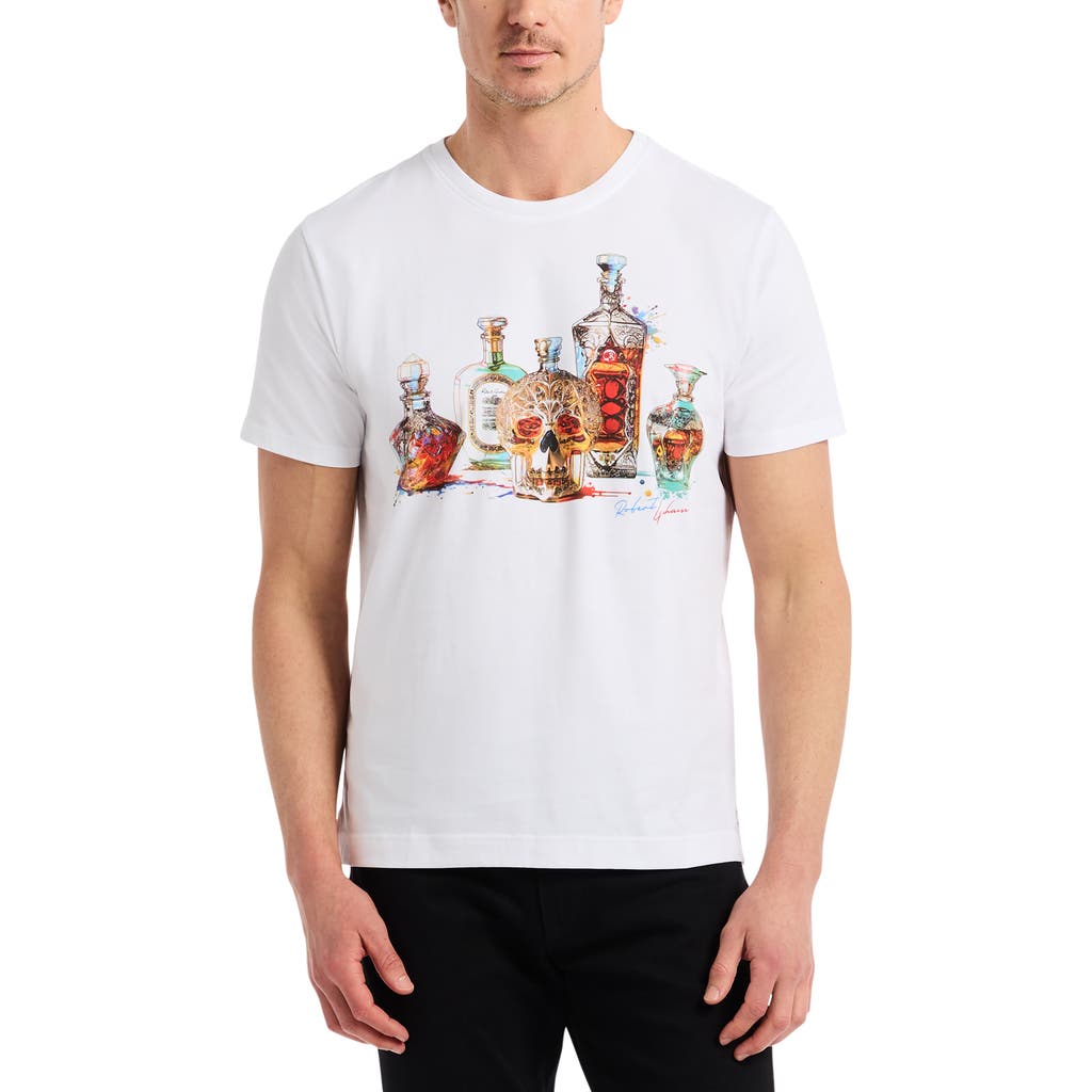 Robert Graham Liquid Skull Cotton Graphic T-shirt In White