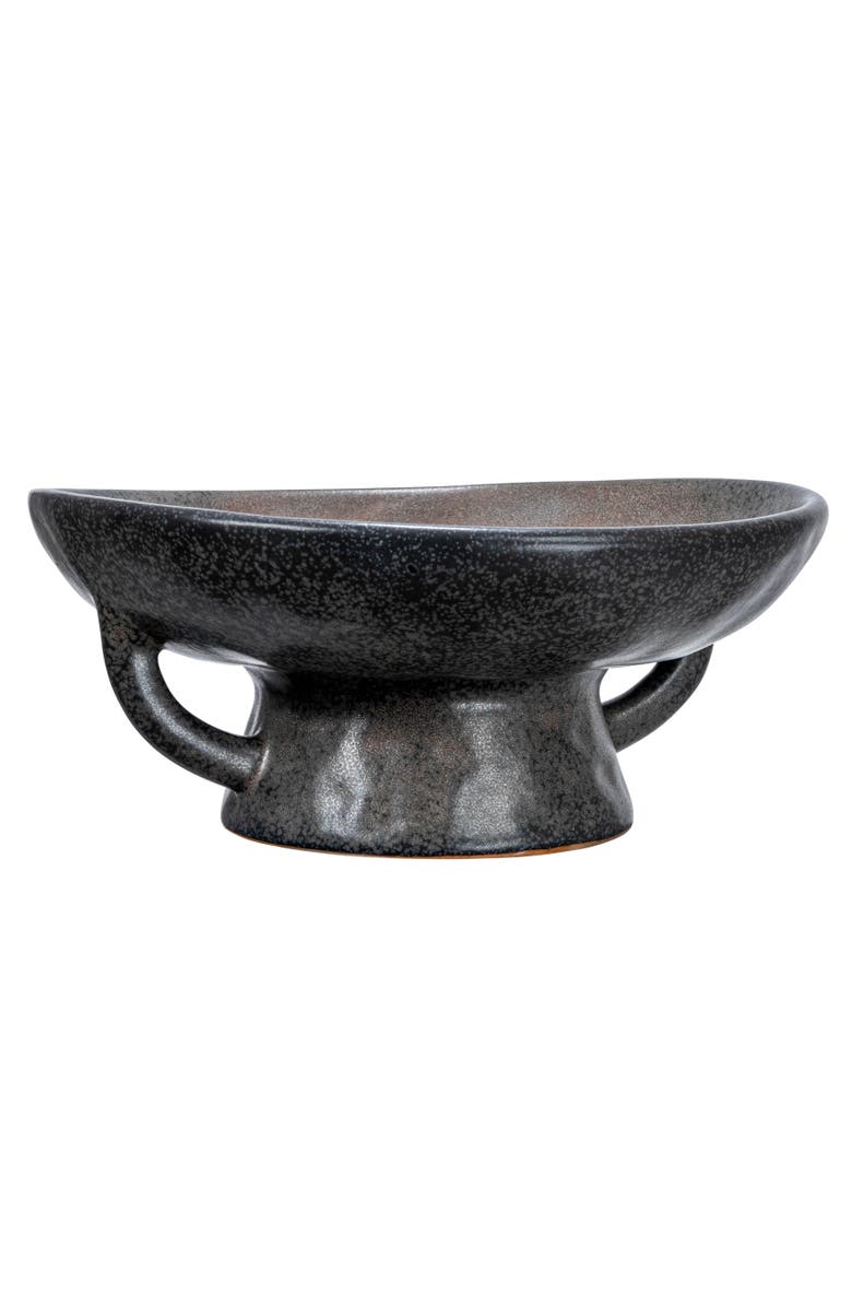 Storied Home Stoneware Bowl with Handle and Base, Black Reactive Glaze, Main, color, Black