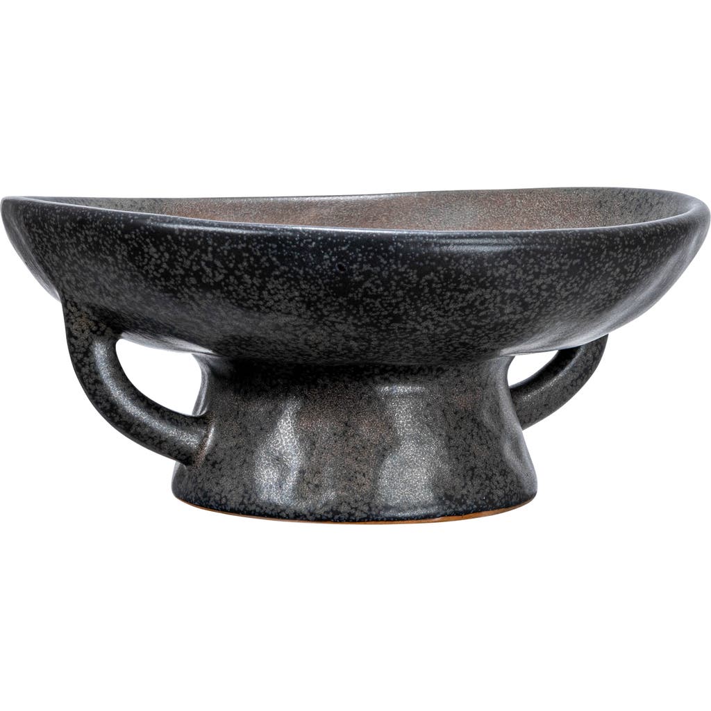 Storied Home Stoneware Bowl With Handle And Base, Black Reactive Glaze In Black