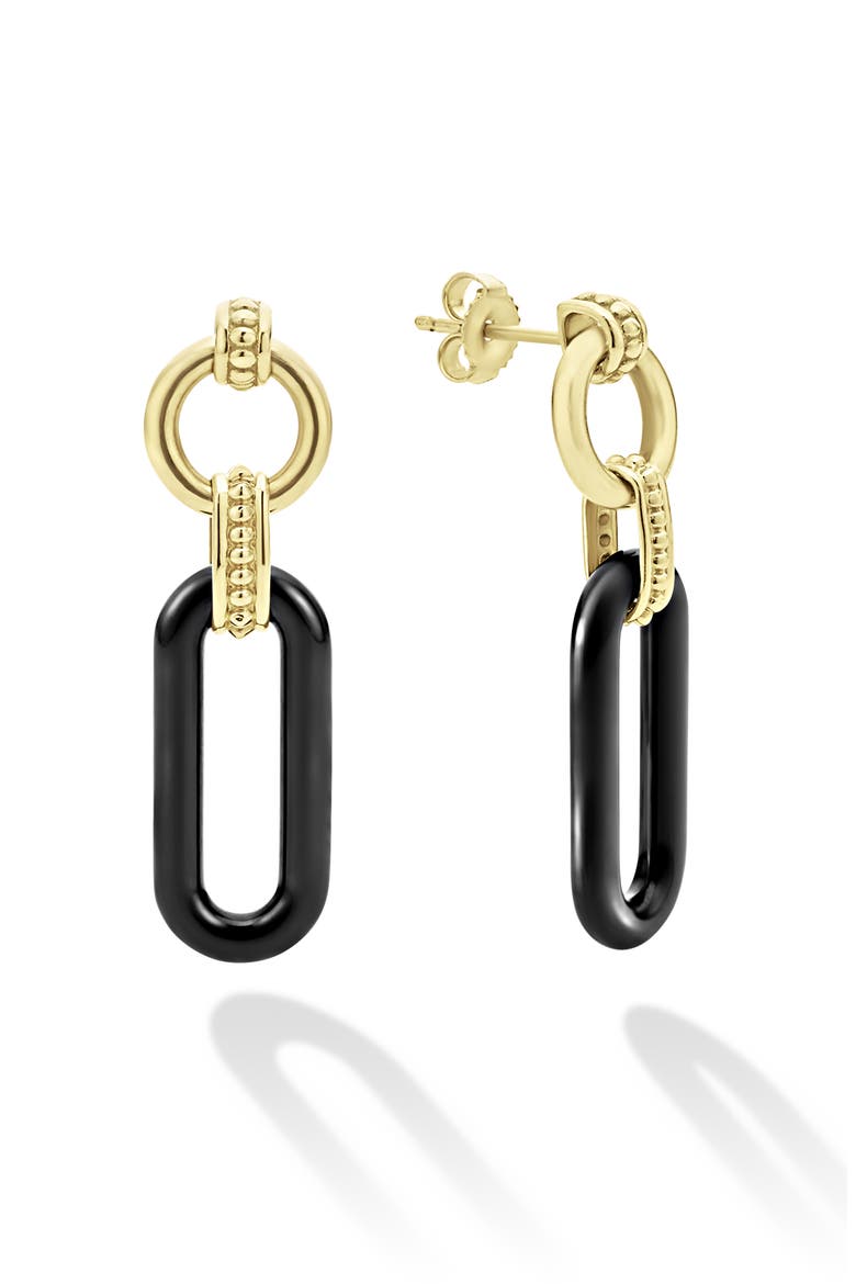Signature Caviar Ceramic Link Drop Earrings, Alternate, color, GOLD