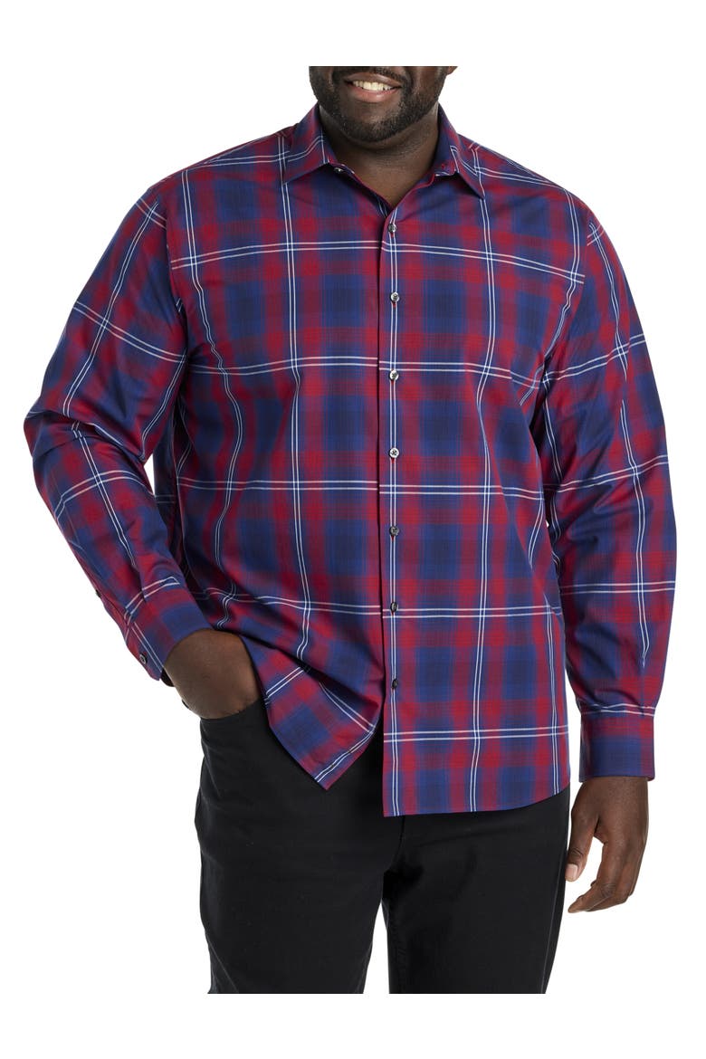 Big & Tall Large Plaid Sport Shirt, Alternate, color, RED BLUE