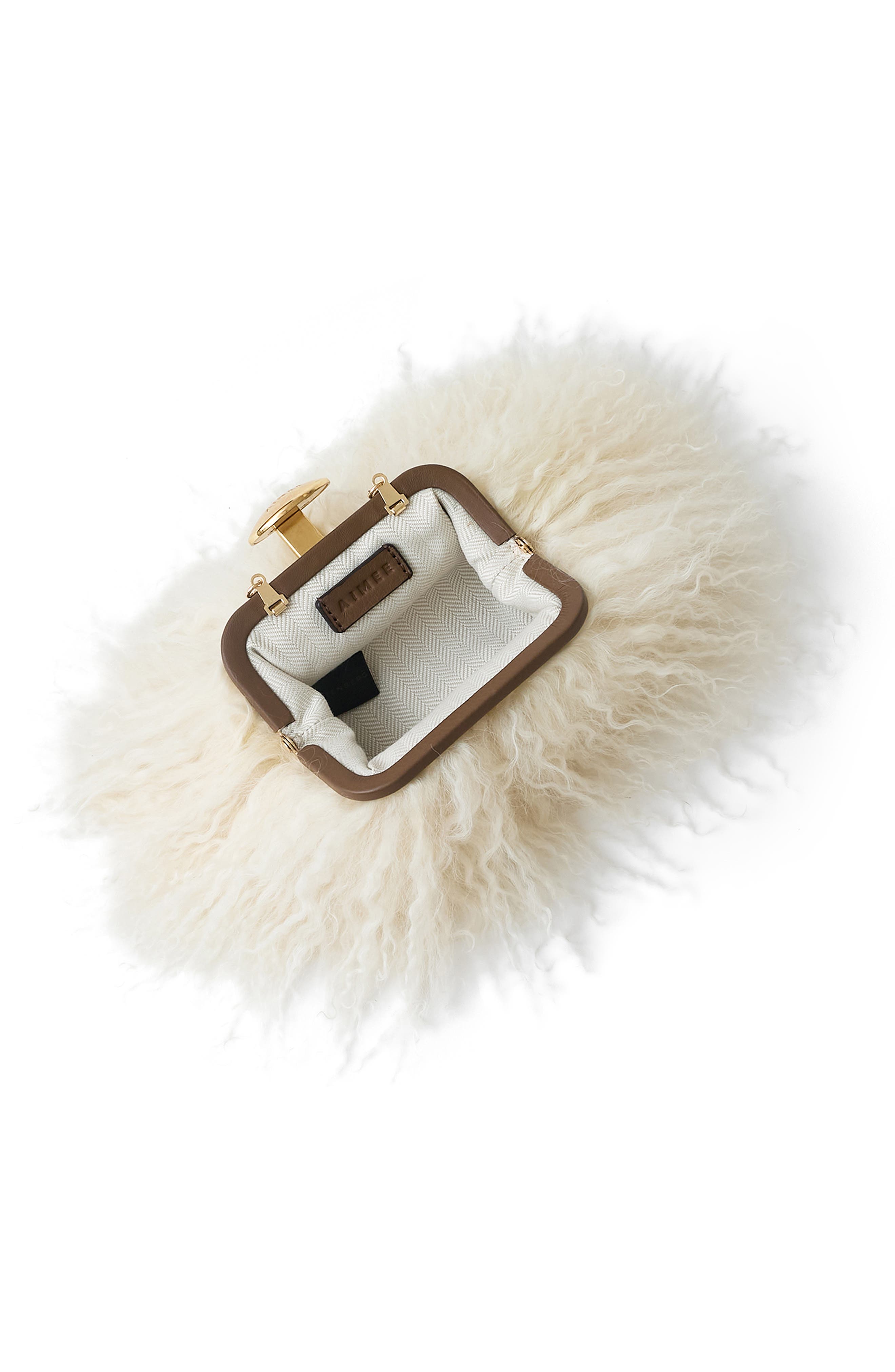 Full Circle Mini Frame Chain Shearling & Leather Crossbody Bag, Alternate, color, NATURAL MONGOLIAN SHEARLING