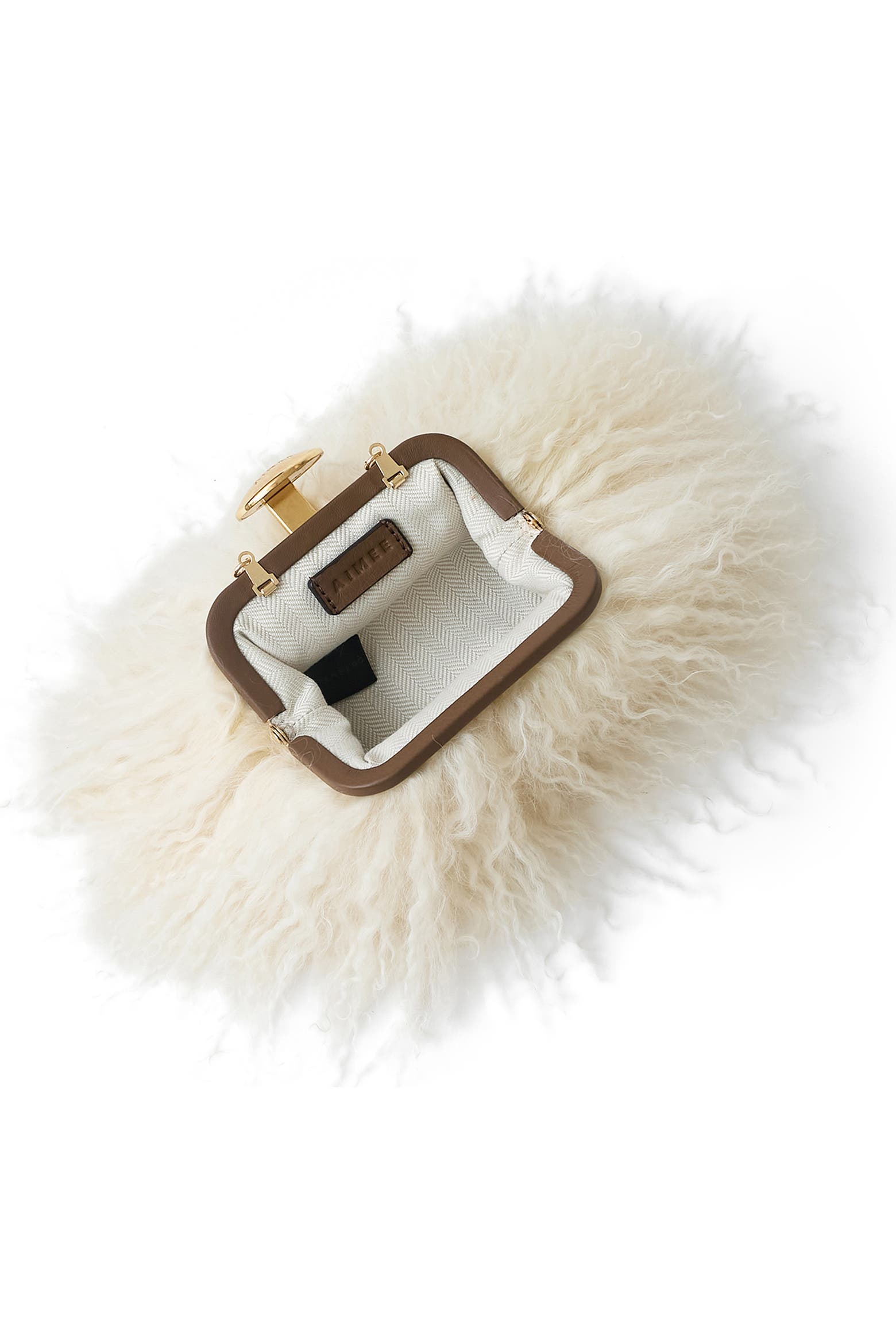 Circle With Chain AIMEE Full Circle Mini Frame Chain Shearling & Leather Crossbody Bag ...