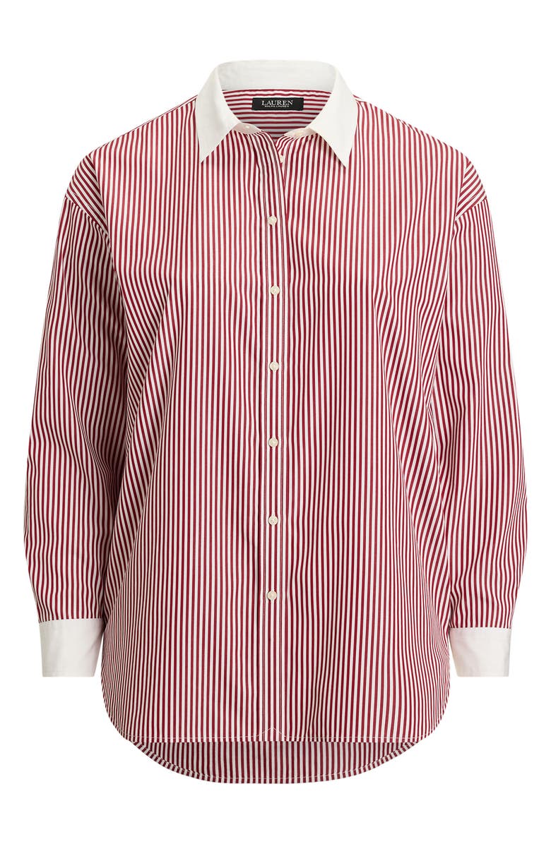 Lauren Ralph Lauren Stripe Cotton Broadcloth Button-Up Shirt, Alternate, color, Burgandy/ White Multi