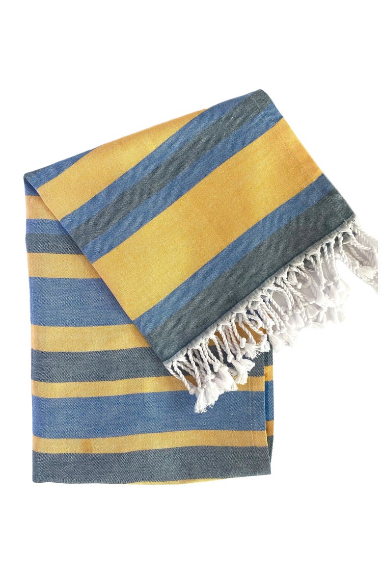 Samara Striped Blue & Yellow Turkish Towel, Main, color, Blue & Yellow