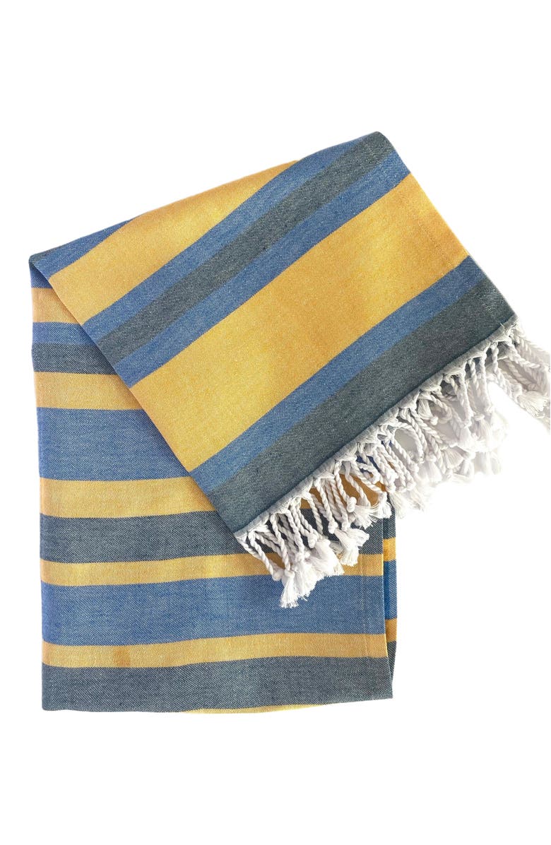 Eco Hilana Samara Striped Blue & Yellow Turkish Towel, Main, color, Blue & Yellow