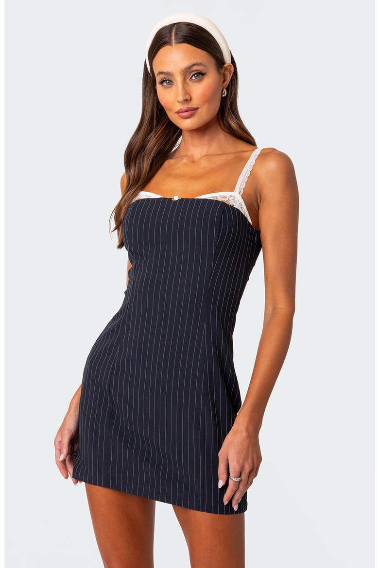 Pinstripe Bra Detail Minidress, Alternate, color, NAVY