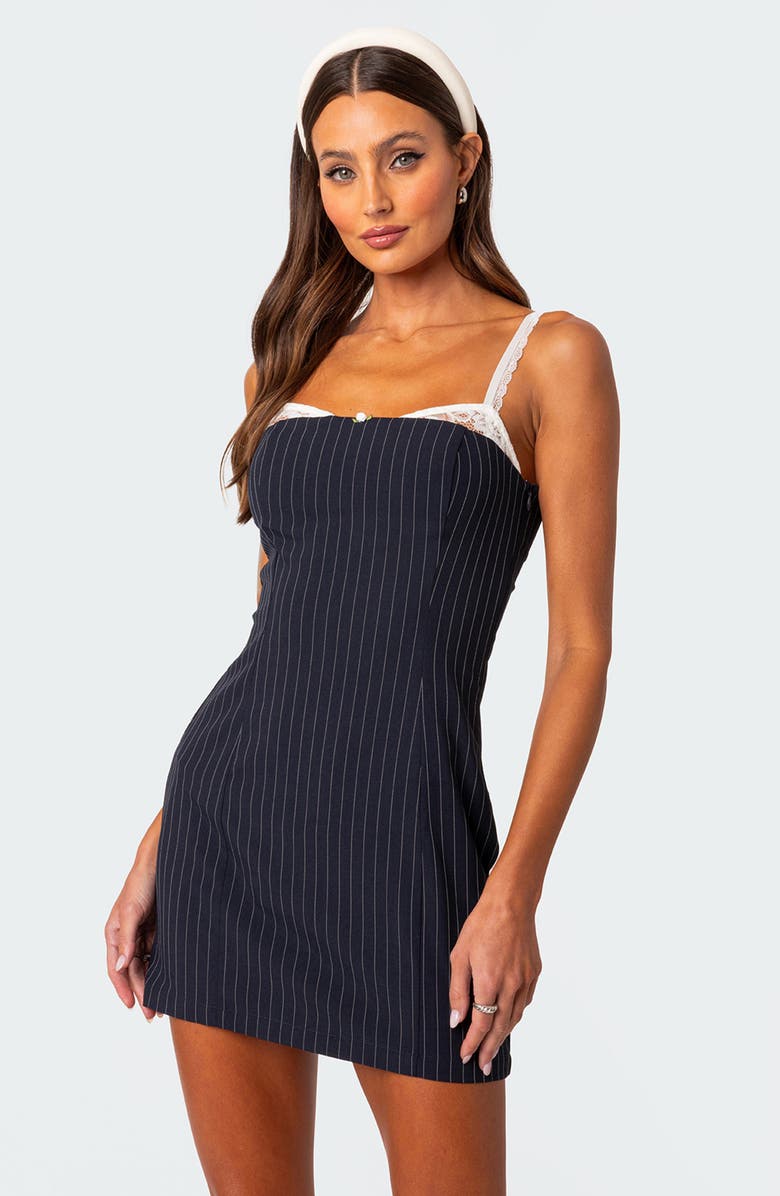 EDIKTED Pinstripe Bra Detail Minidress, Alternate, color, Navy