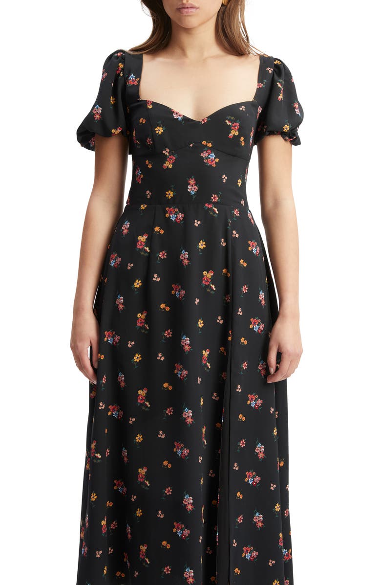 Bardot Gillian Puff Sleeve Midi Dress, Alternate, color, Black Floral