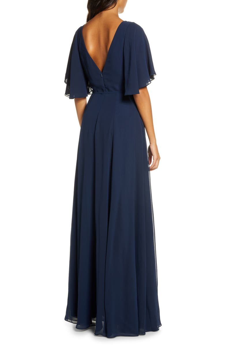 Jenny Yoo Ari Flutter Sleeve Faux Wrap Evening Gown, Alternate, color, 