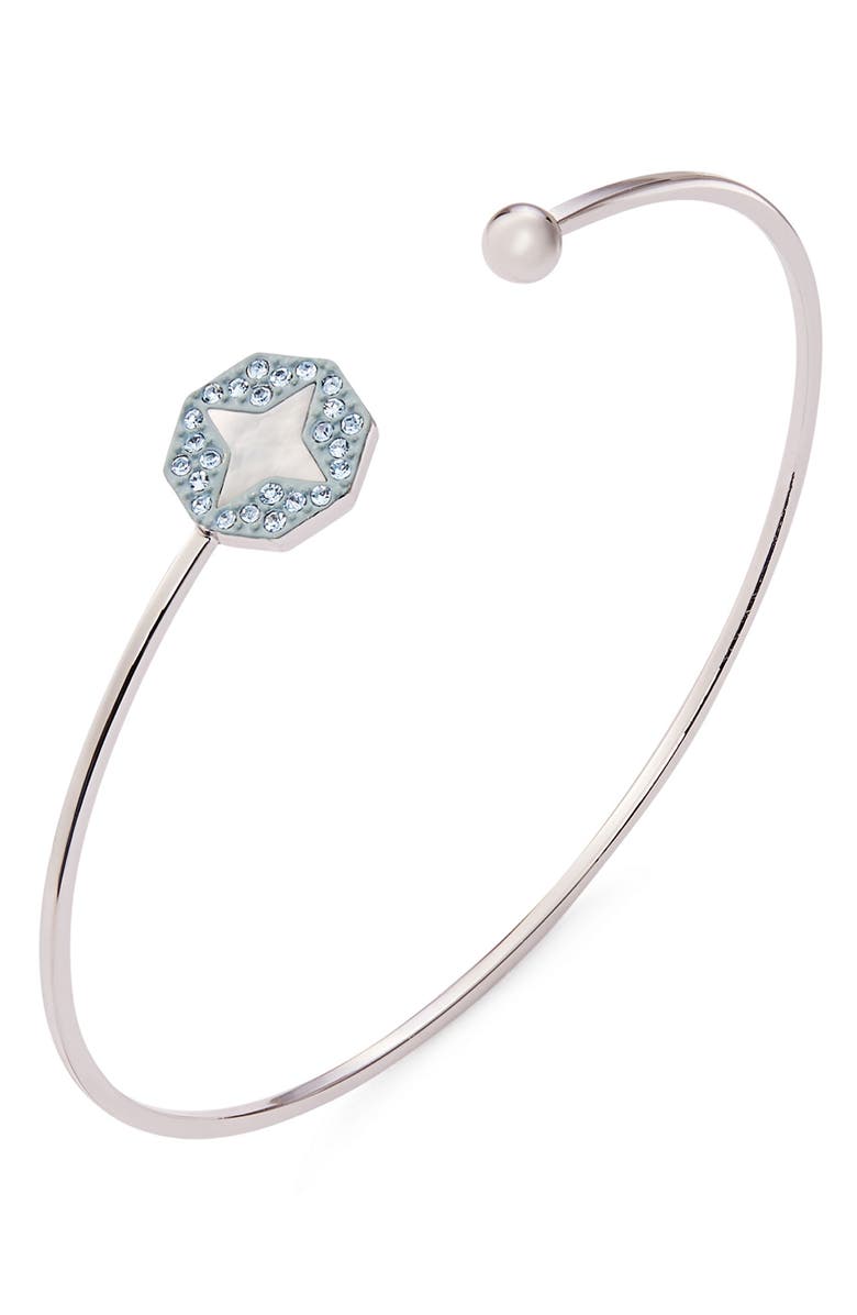 Tory Burch Forget Me Not Open Cuff Bracelet, Alternate, color, Tory Silver