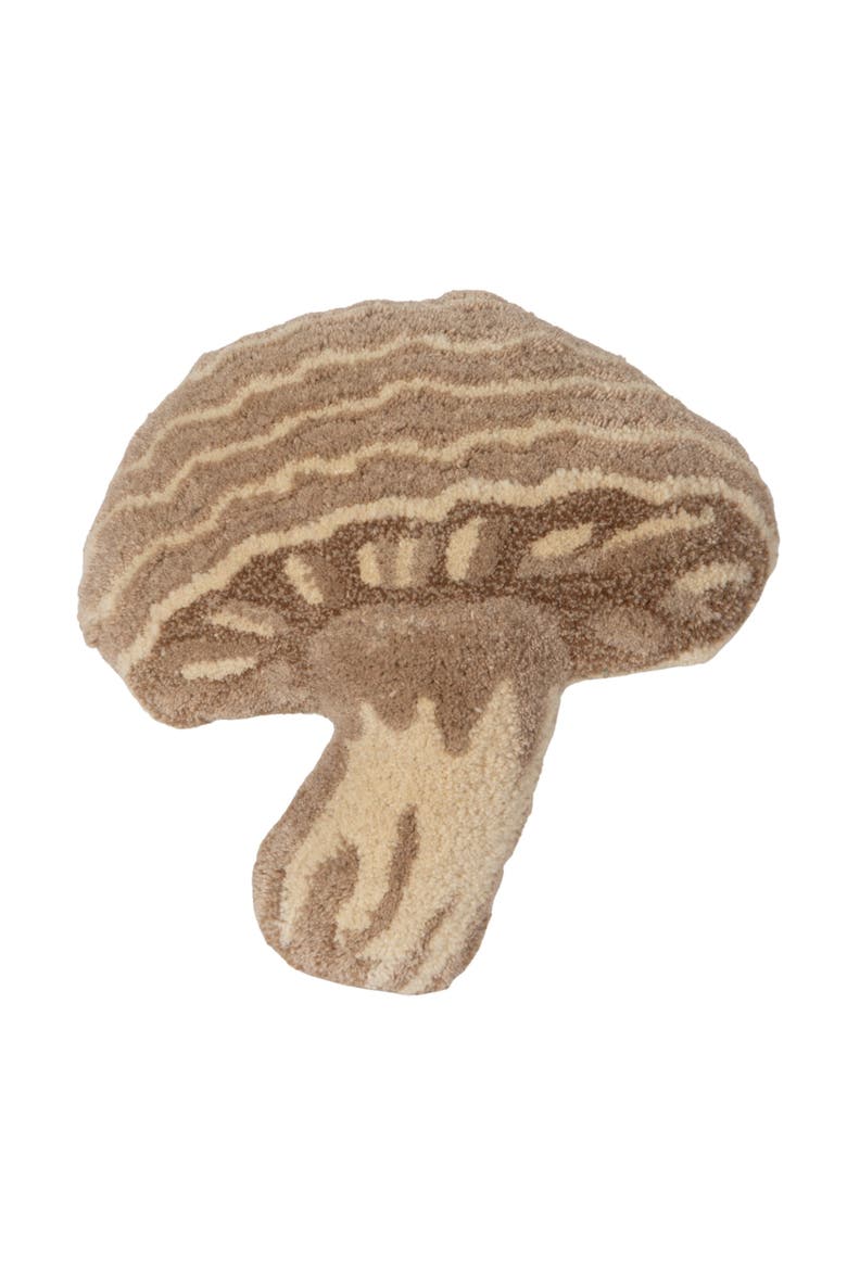 Wool Tufted Mushroom Shaped Pillow, with Cotton Back, Cream, Beige and Brown, Main, color, Cream