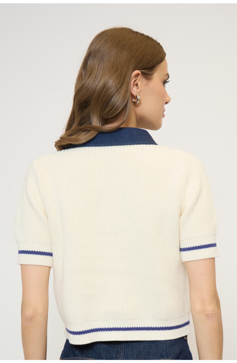 Central Park West Eden Short Sleeve Denim Collared Polo, Alternate, color, Ivory