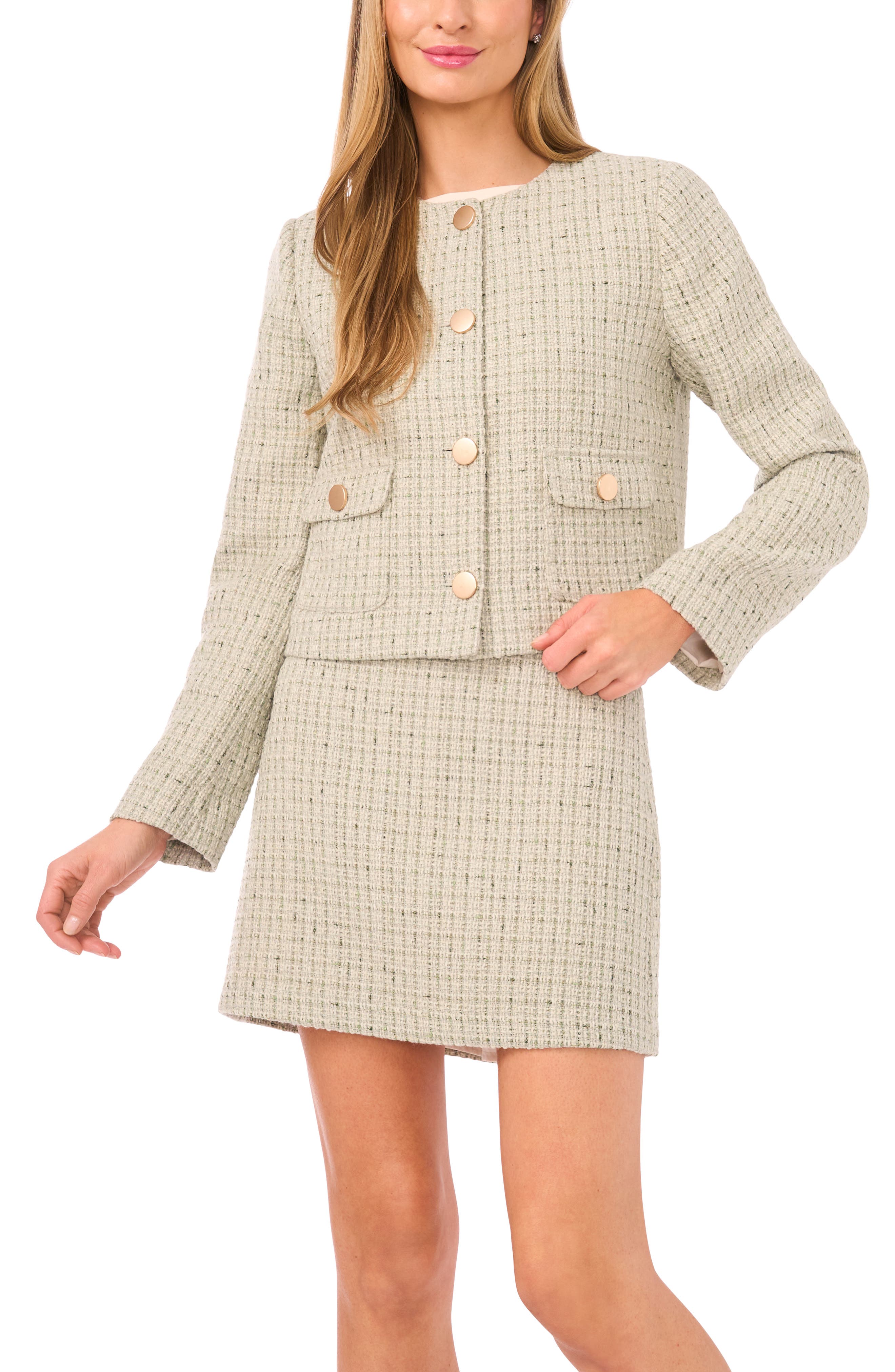 Halogen® Metallic Tweed Jewel Collar Jacket