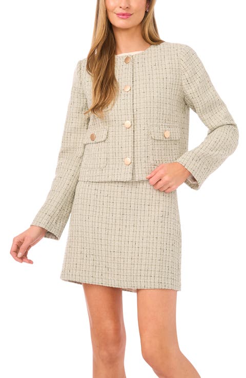 Metallic Tweed Jewel Collar Jacket