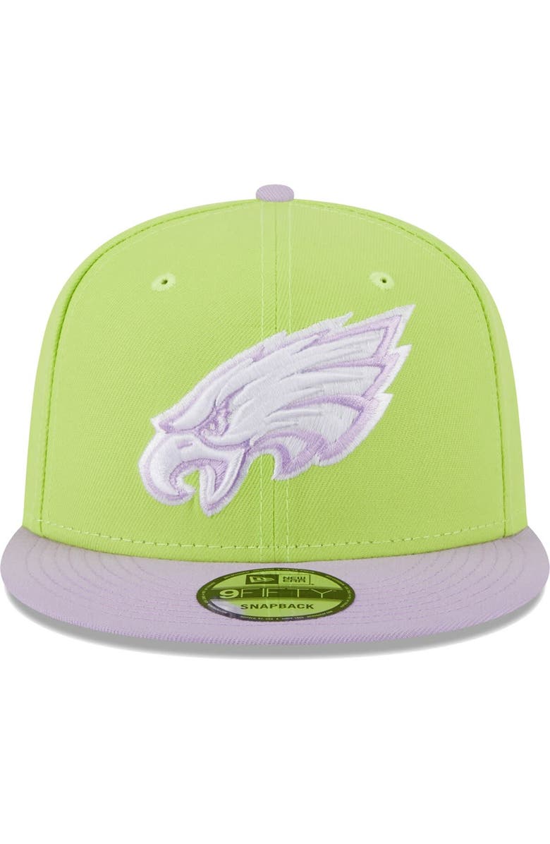 New Era Men's New Era Neon Green/Lavender Philadelphia Eagles Two-Tone Color Pack 9FIFTY Snapback Hat, Alternate, color, 