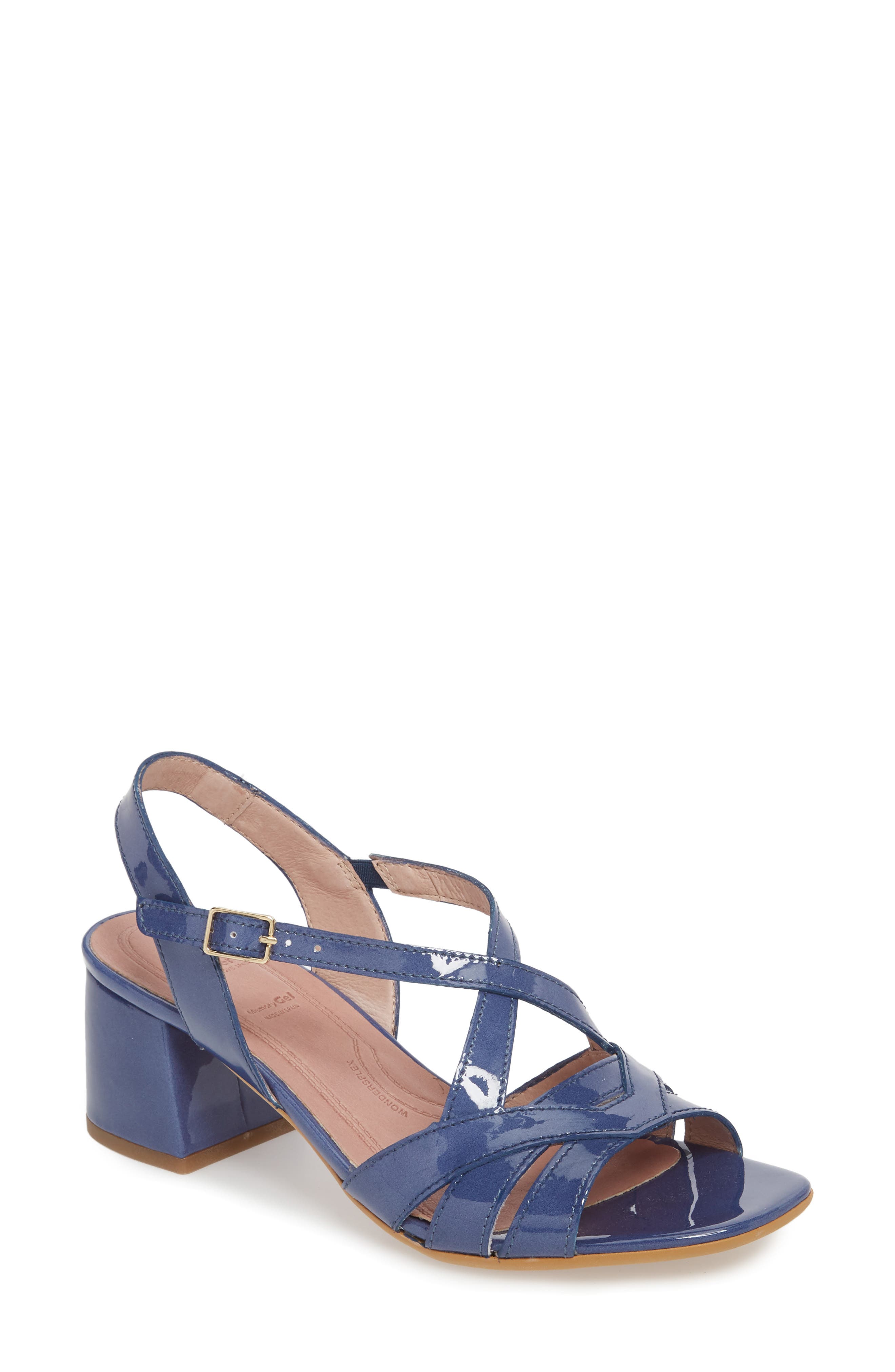 Block Heel Sandal, Main, color, JEAN PATENT LEATHER