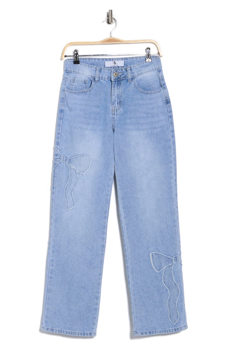 FLYING ANGEL Fray Bow Appliqué Wide-Leg Jeans, Alternate, color, Potassium Wash