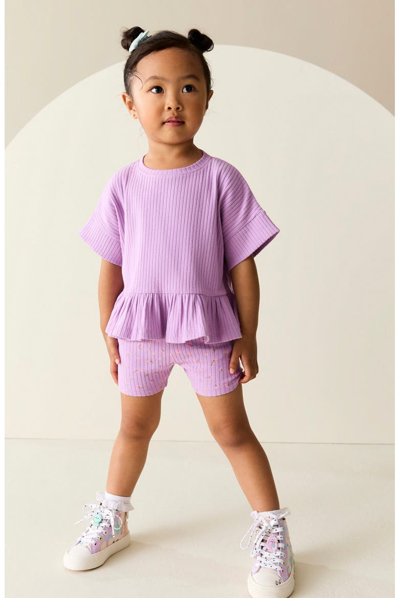 Kids' Frill Rib Top and Floral Shorts Set, Alternate, color, PURPLE