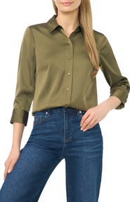 CeCe Button Front Satin Shirt