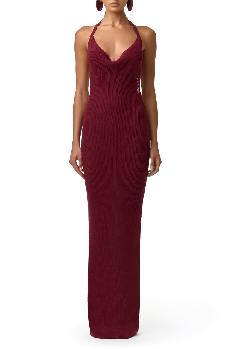 Knit Halter Maxi Dress, Main, color, SANGRIA