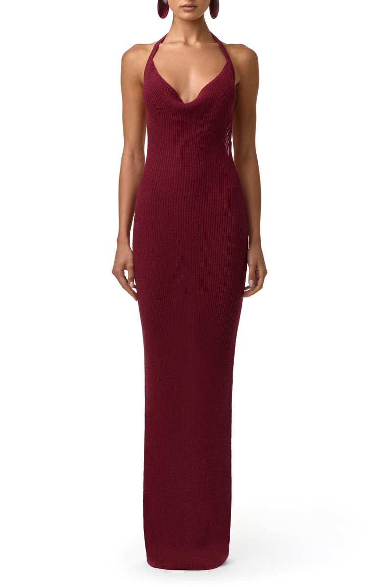 Naked Wardrobe Knit Halter Maxi Dress, Main, color, Sangria