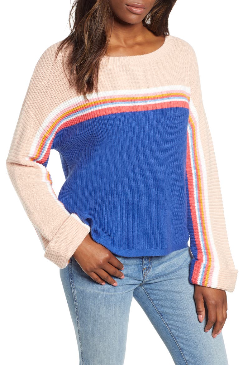 Shaker Stitch Sweater, Main, color, BLUE MAZARINE MULTI STRIPE