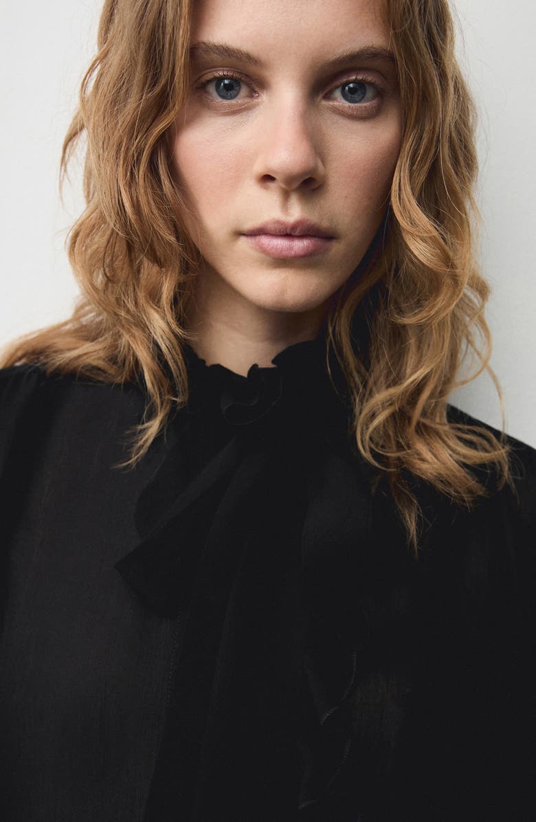 MANGO Ruffle High Neck Top, Alternate, color, Black