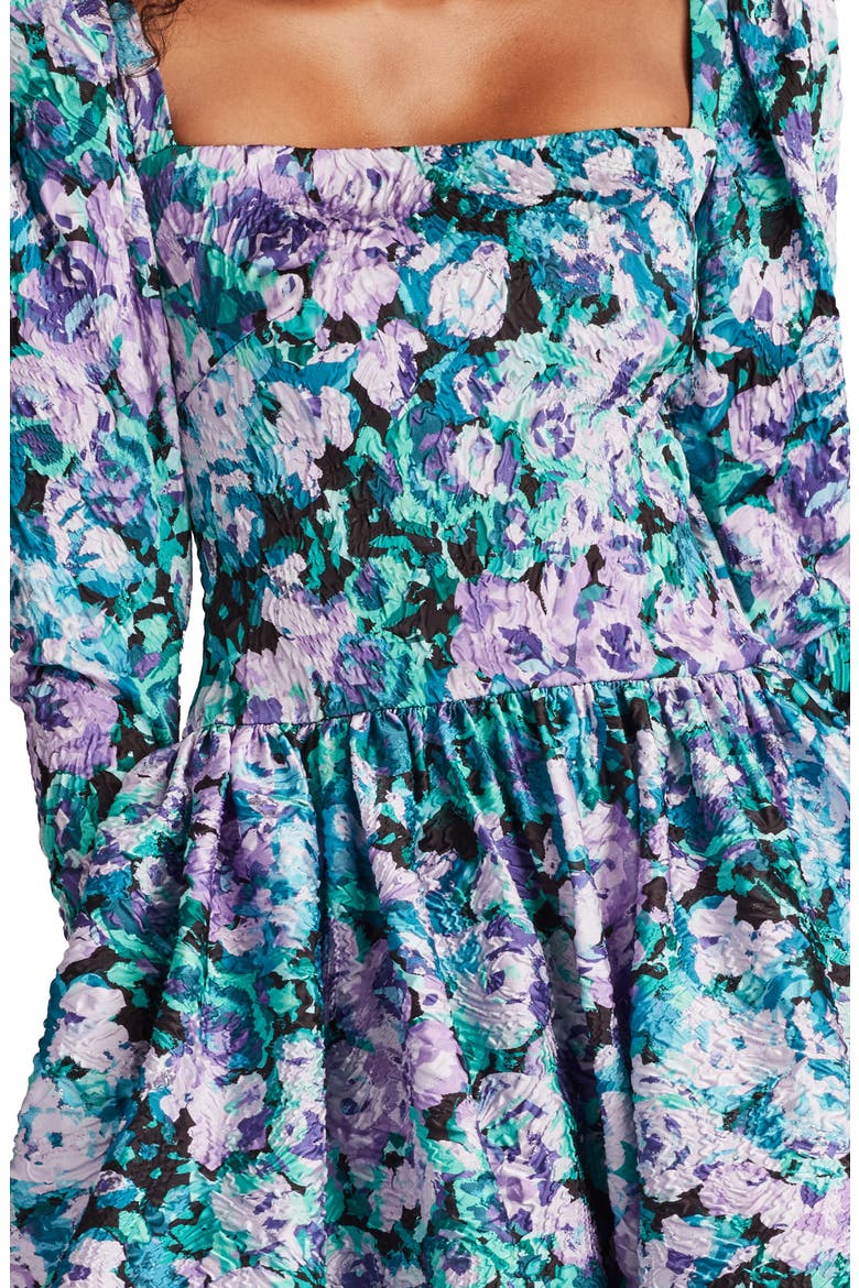 Flora Jacquard Long Sleeve Fit & Flare Minidress, Alternate, color, LILAC/ FLORAL