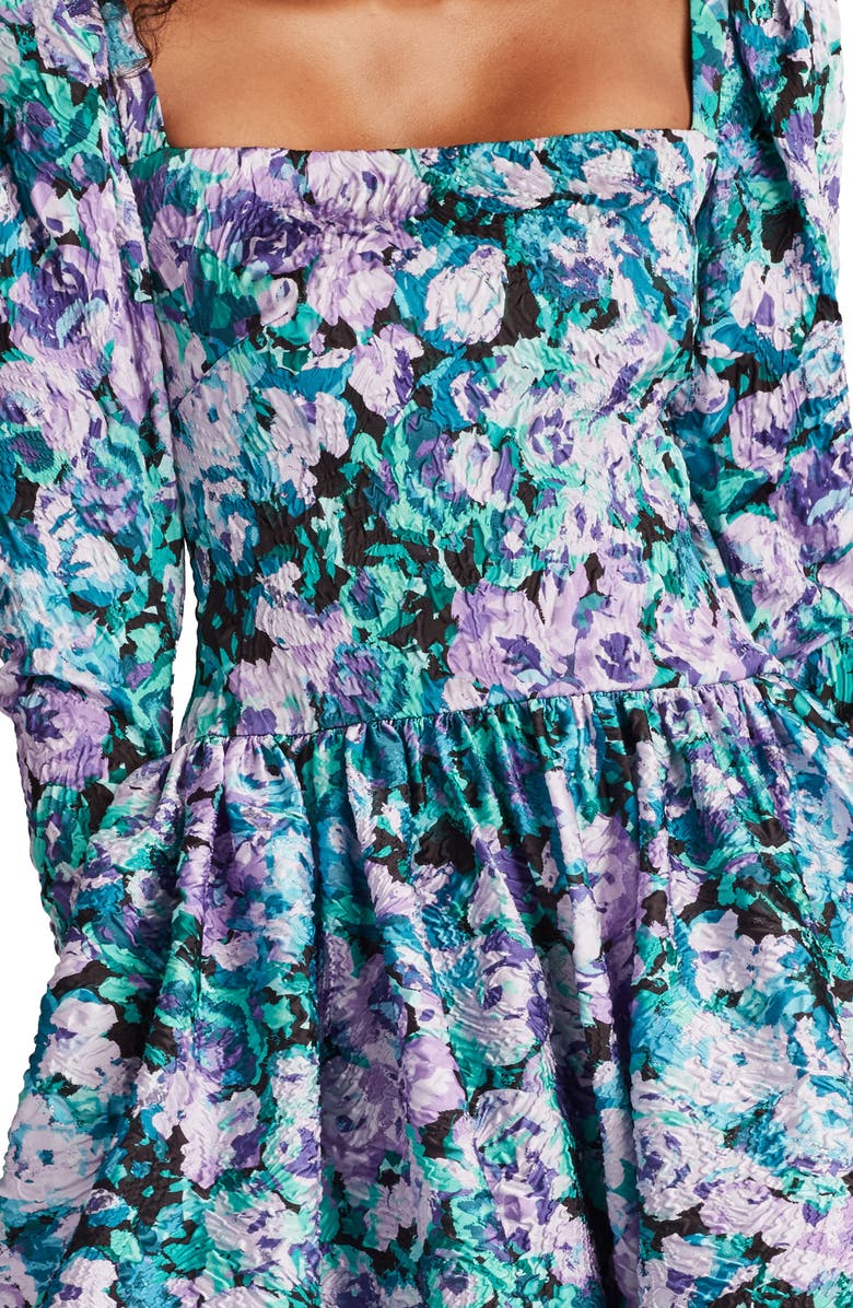 SHO by Tadashi Shoji Flora Jacquard Long Sleeve Fit & Flare Minidress, Alternate, color, Lilac/ Floral
