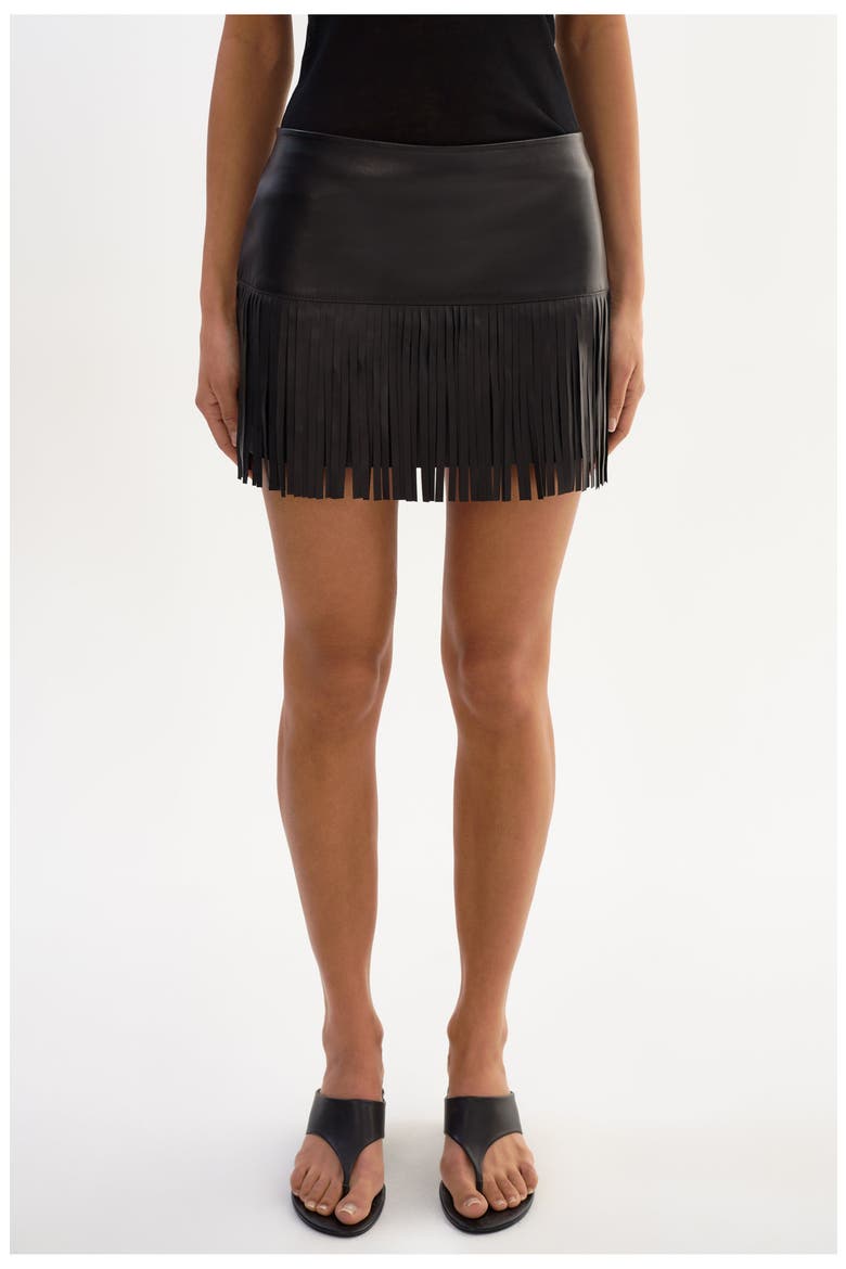 HUNTER | Leather Fringe Skirt, Alternate, color, Black