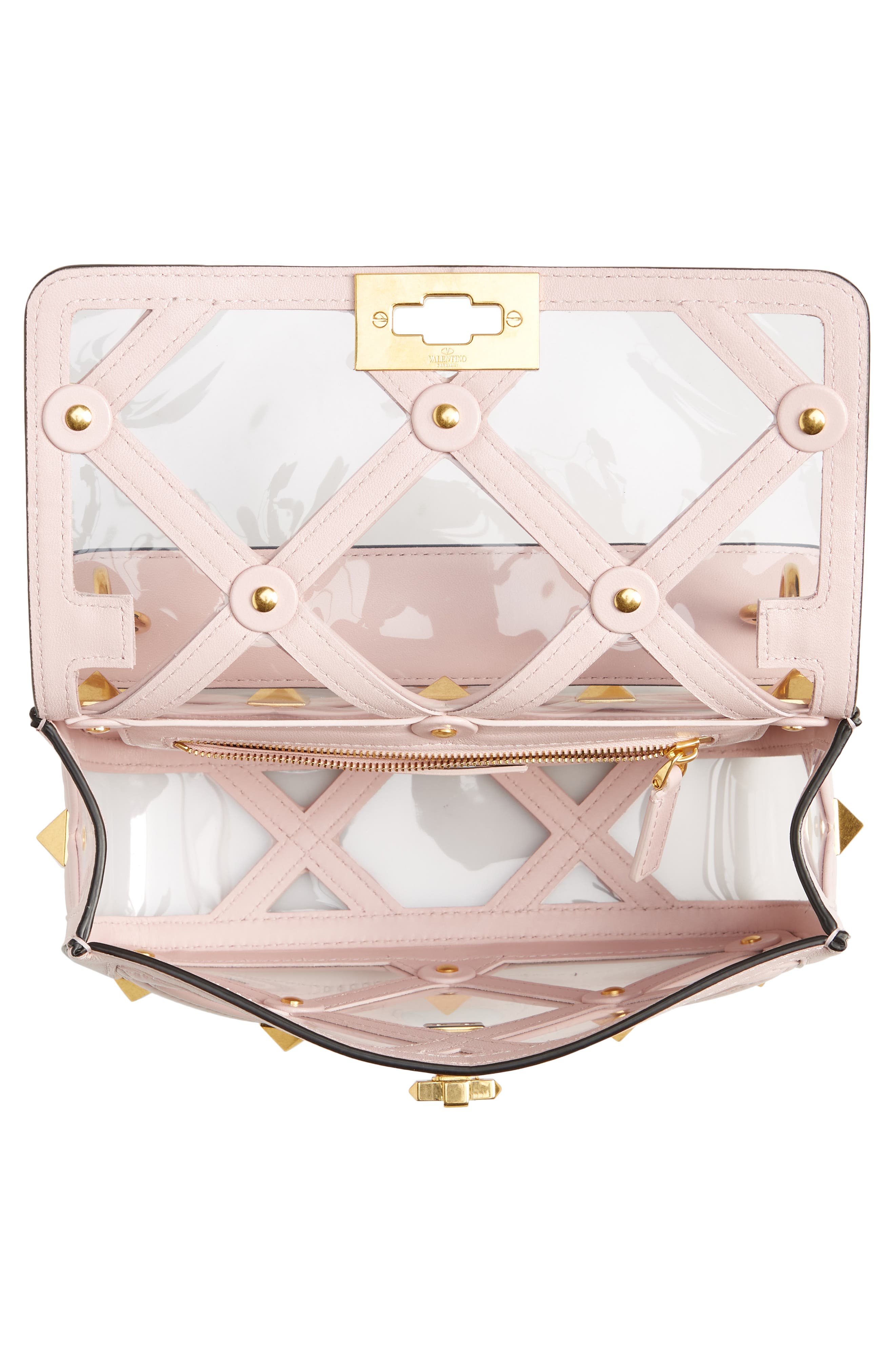 Valentino Garavani Roman Stud Transparent Shoulder Bag, Alternate, color, 