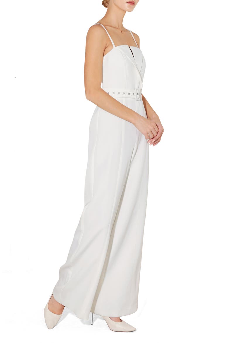 Solid Belted Wide Leg Jumpsuit, Alternate, color, WHITE
