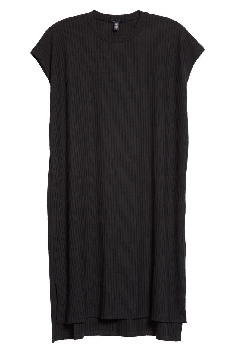 Rib Crewneck Dress, Alternate, color, BLACK