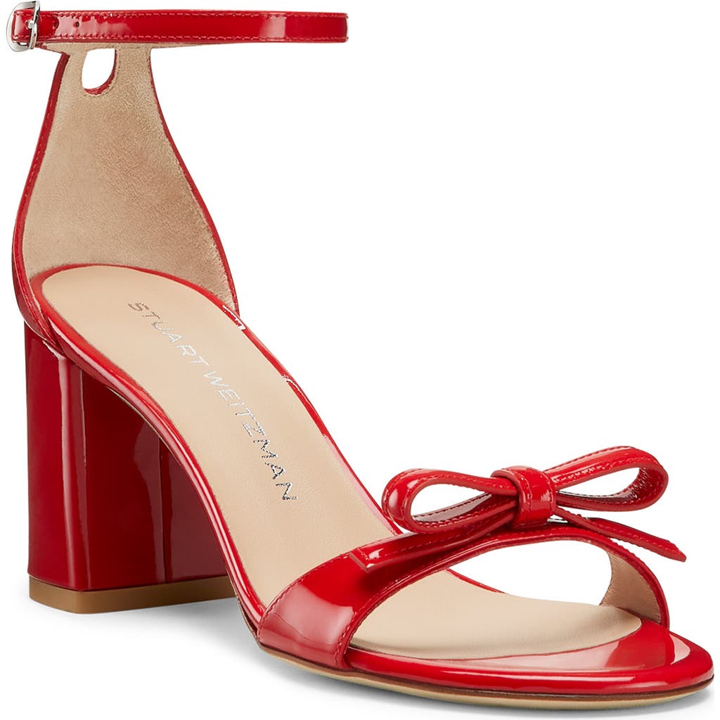 Stuart Weitzman Nudist Felicity Patent Leather Ankle-strap Sandals In Red