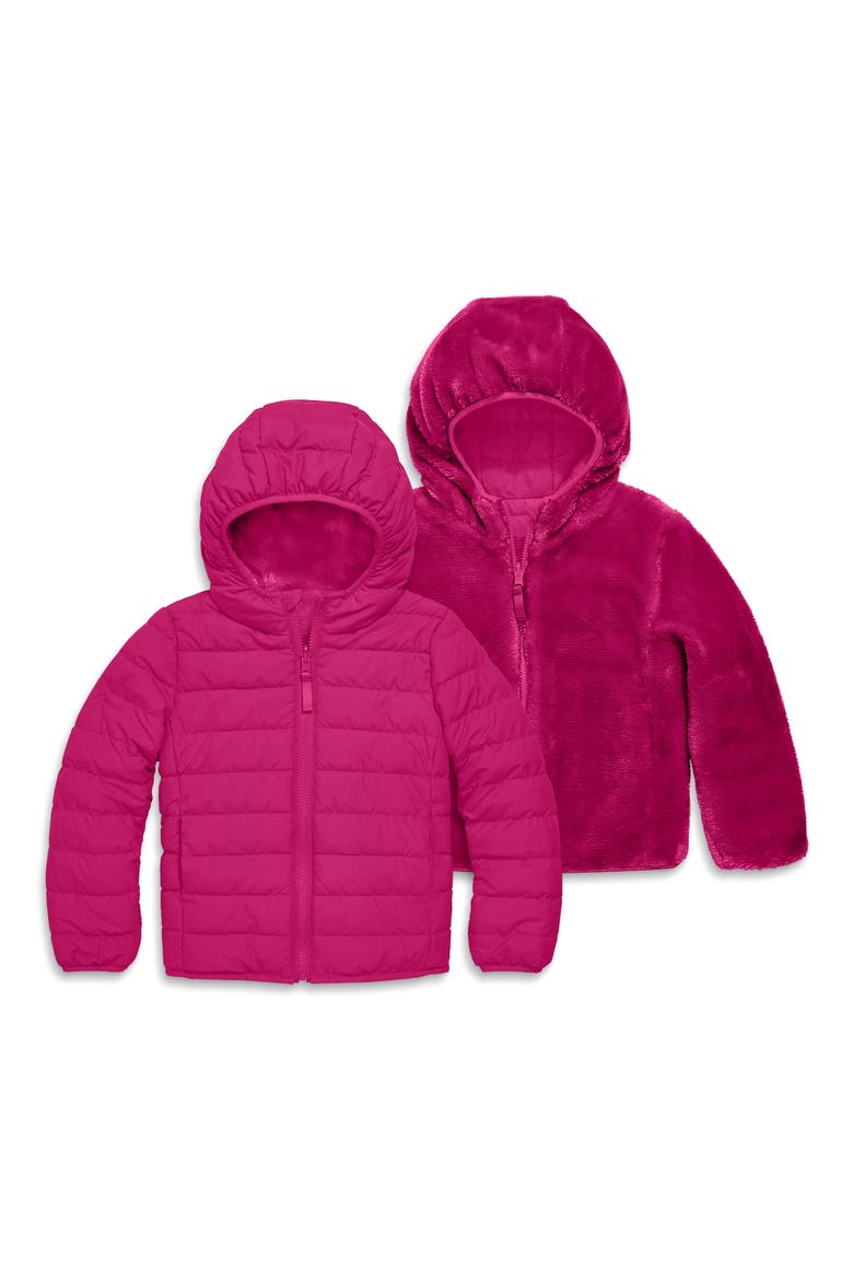 Kids' Reversible Fleece Puffer Jacket, Main, color, RASPBERRY