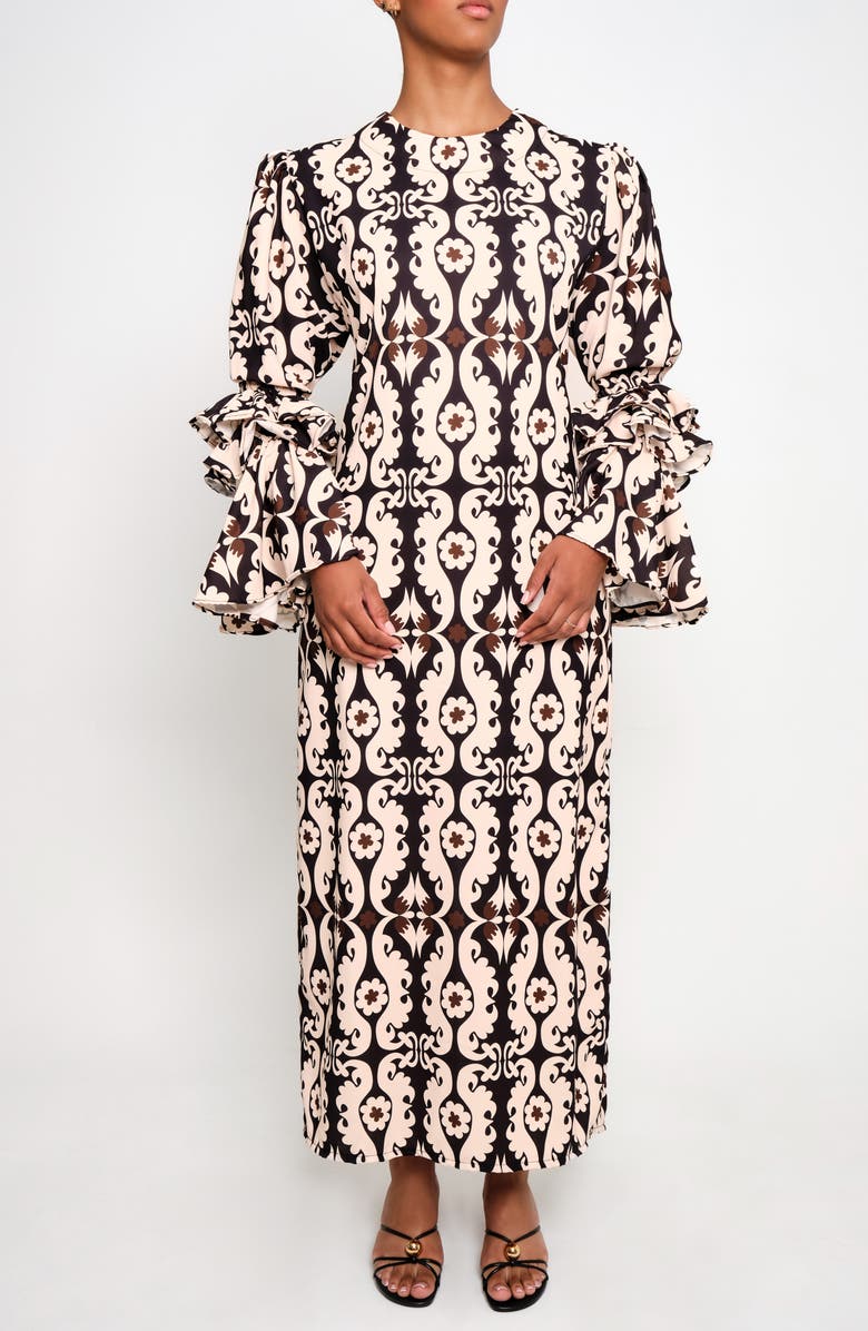 The Lulo Project New Makeda Paisley Long Sleeve Crepe Maxi Dress, Main, color, Maxi Paisley
