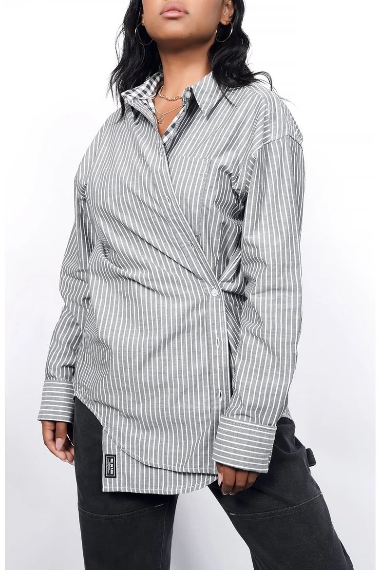 The Essential Long Sleeve Oversized Wrap Button Up, Alternate, color, STRIPE GREY