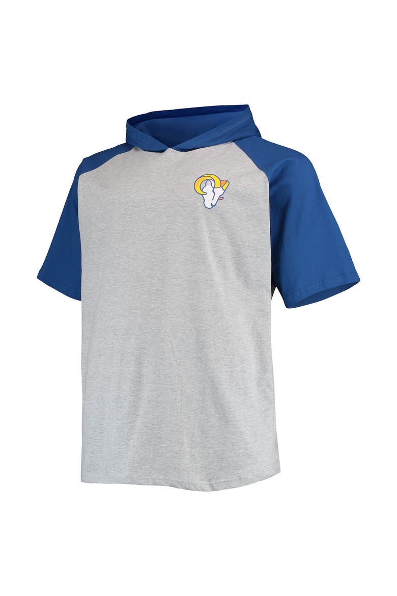 Men's Heathered Gray/Royal Los Angeles Rams Big & Tall Raglan Short Sleeve Pullover Hoodie, Alternate, color, Heather Gray