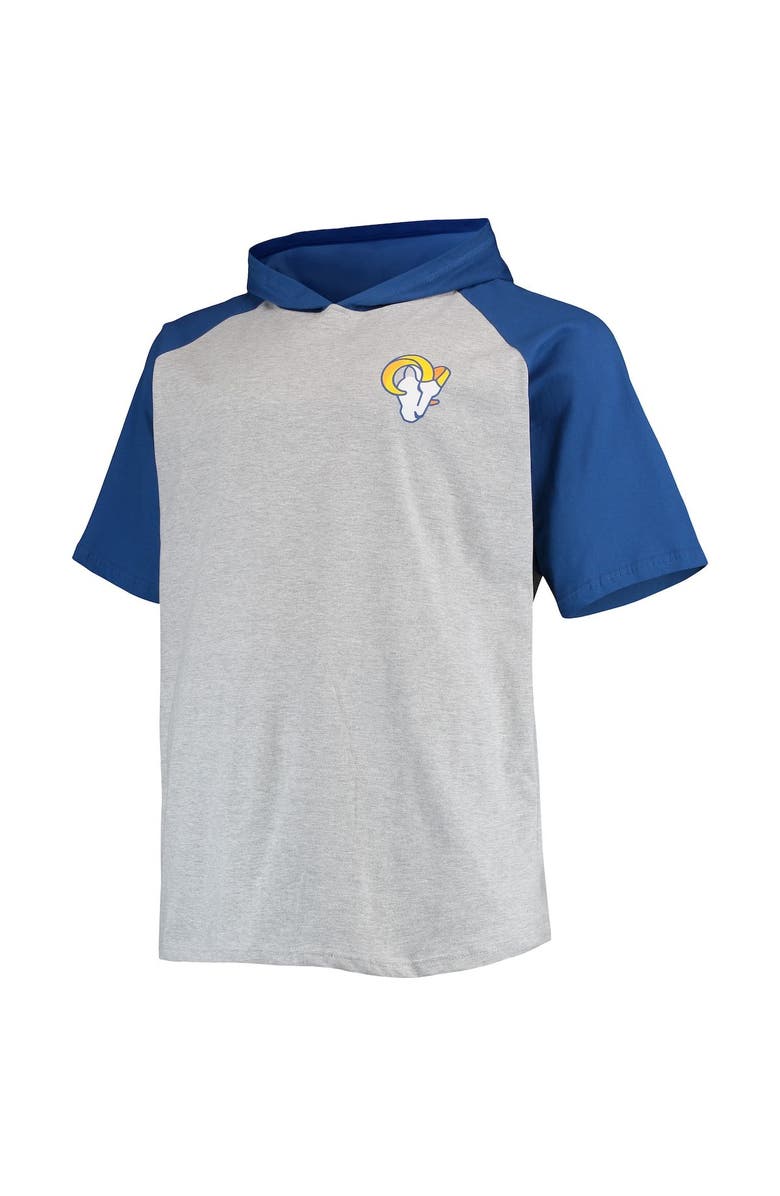 PROFILE Men's Heathered Gray/Royal Los Angeles Rams Big & Tall Raglan Short Sleeve Pullover Hoodie, Alternate, color, 