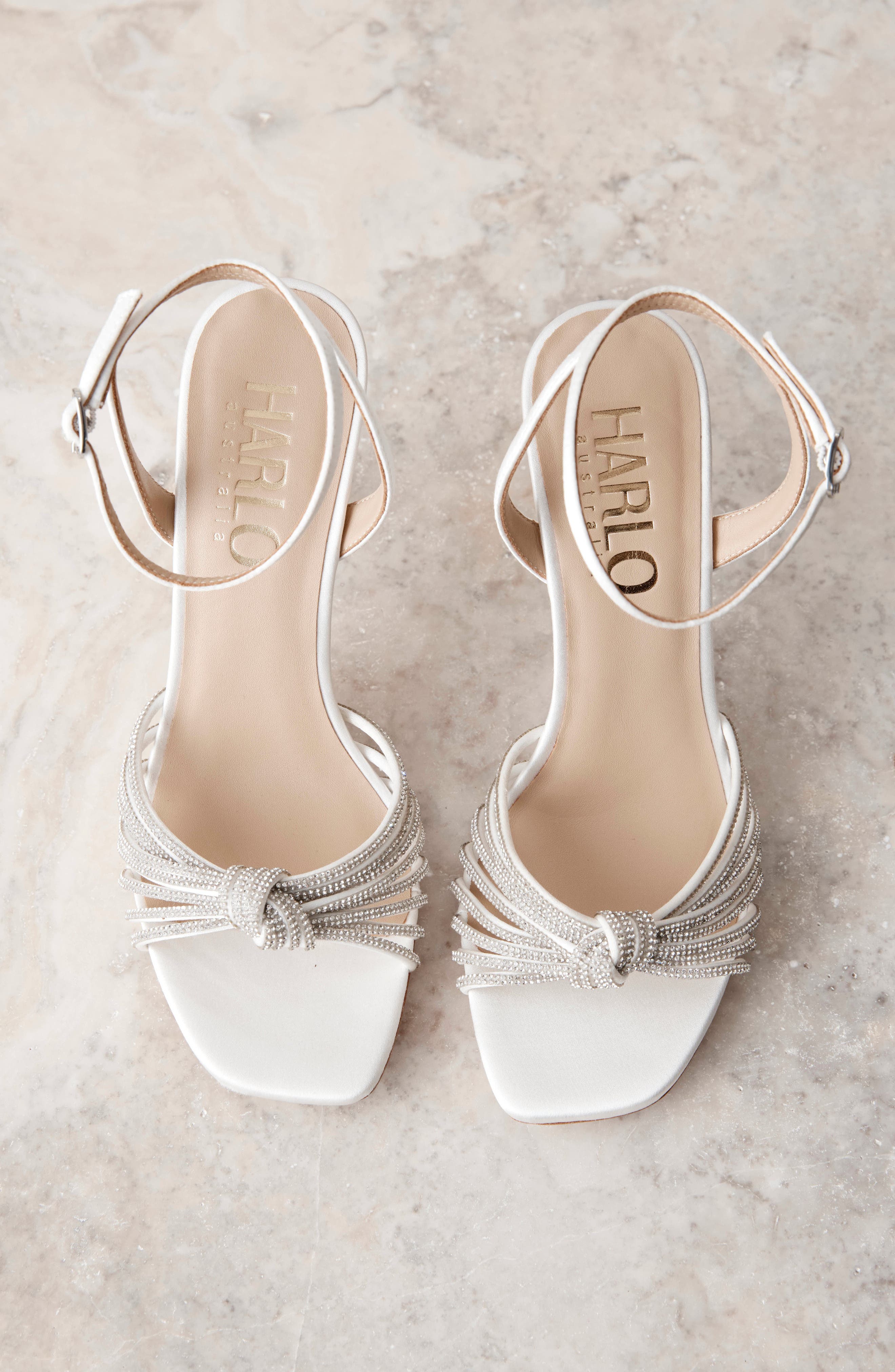 HARLO Australia Giselle - Satin & Crystal Strappy Bridal Stiletto, Alternate, color, Soft White Satin