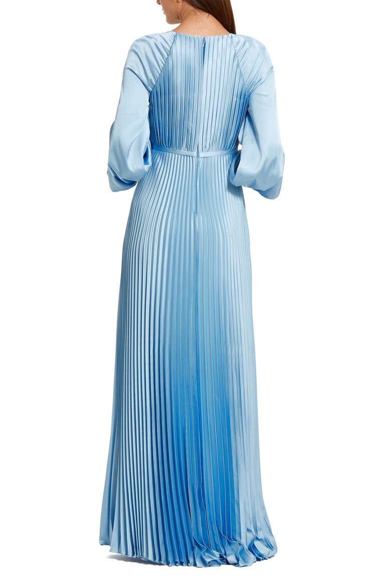 Pleated High Neck Raglan Long Sleeve Side Slit Gown, Alternate, color, Ice Blue
