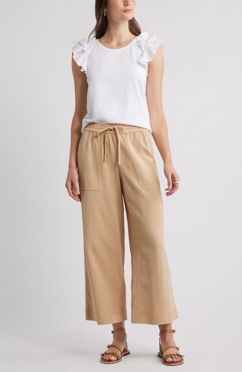 Caslon<sup>®</sup> Ruffle Shoulder Cotton Tank, Alternate, color, White