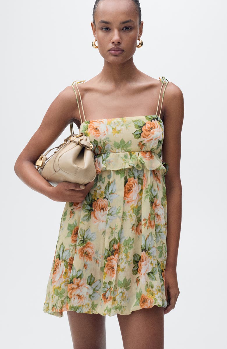 MANGO Floral Print Tie Strap Minidress, Alternate, color, Ecru